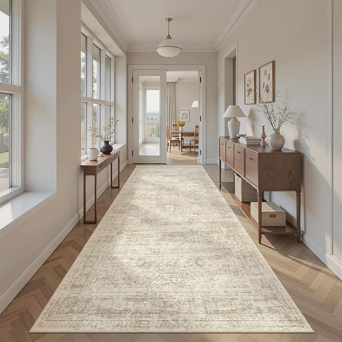 Soalmost Washable 4x8 Hallway Runner Rug Non-Slip Kitchen Entry Rugs Beige | - Image 4