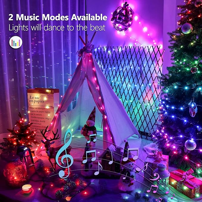 BrizLabs Fairy String Lights - 2 Pack 66ft 200 LED Color Changing Christmas Fairy Lights with Remote, Plug-in RGB Christmas Twinkle Light Rainbow Firefly Starry Light for Xmas Tree Halloween Bedroom