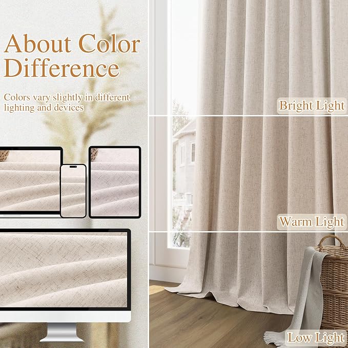 Oatmeal 100% Blackout Curtains 84 Inch Length 2 Panels Set - Image 7
