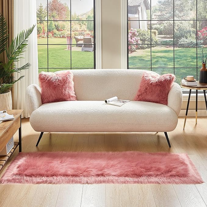 AMTOVO Faux Fur Rug, Blush Pink Ultra Soft Fluffy Shag Sheepskin Rug, 2 x 6 ft - Image 4