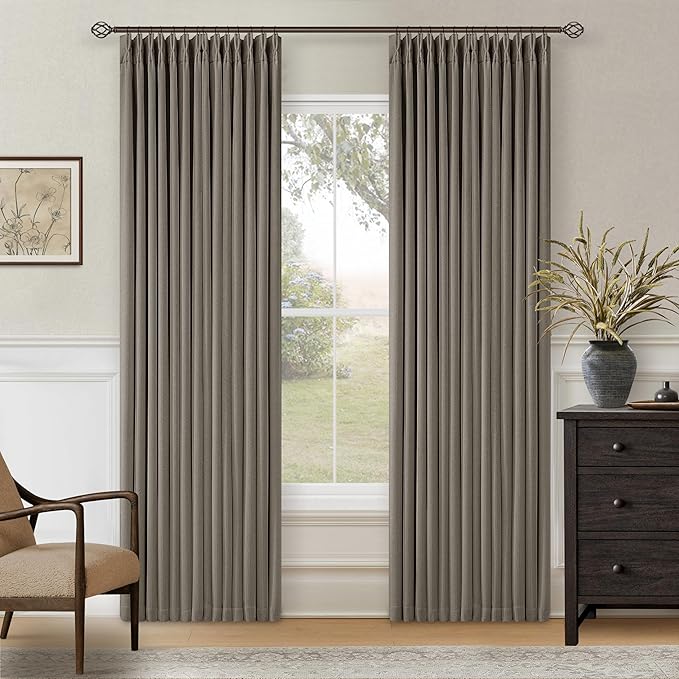 Taupe Pleated Linen Blackout Curtains 84 Inch Long by Twodrapes