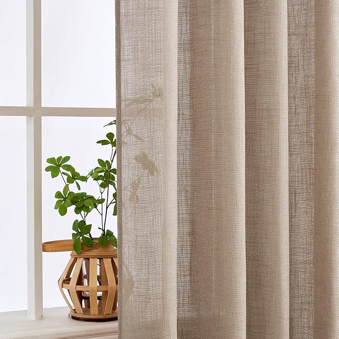 MIULEE Taupe Linen Curtains 42x63 Inch Length 2 Panels - Image 5