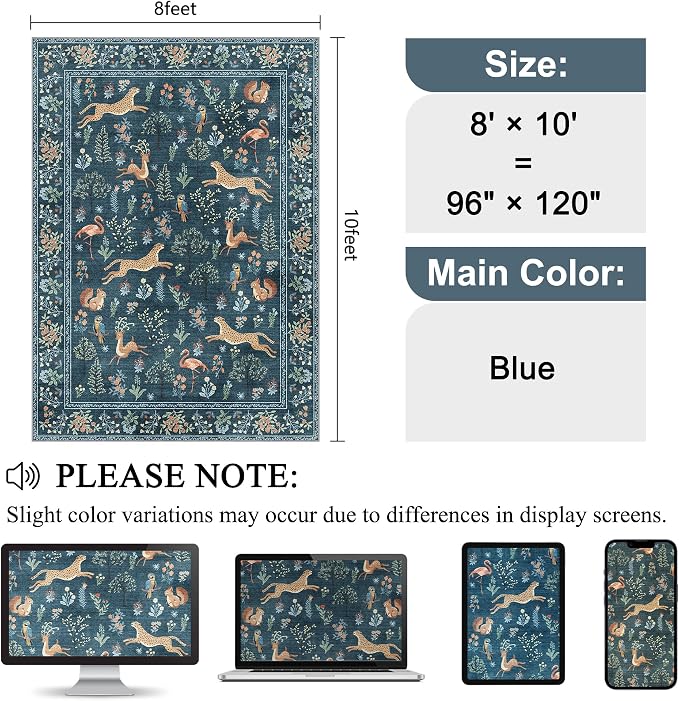 DUKINO 8x10 Area Rugs, Washable Soft Animal Bedroom Rug Non Slip, Low Pile - Image 2