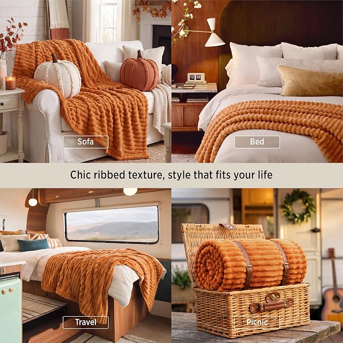 Bedsure Soft Twin Blanket for Bed Decor Gifts Burnt Orange 60"x80" | Birthday - Image 4