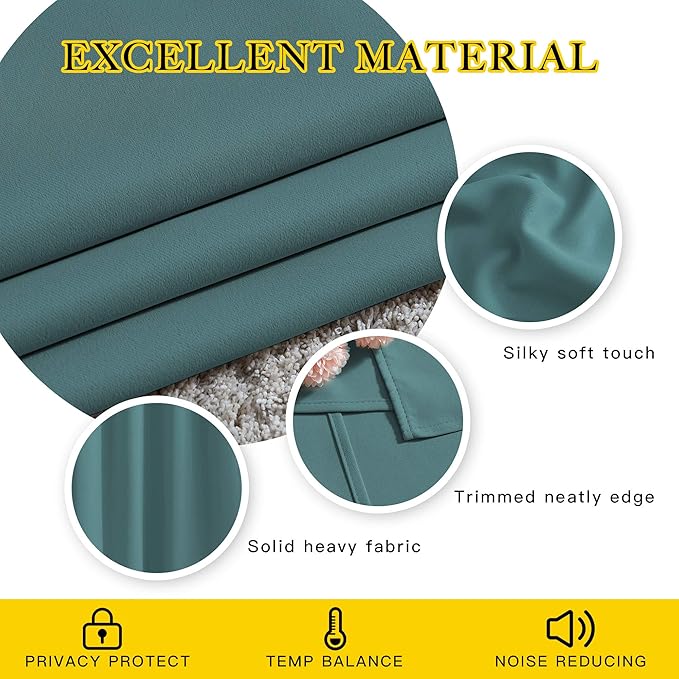 NICETOWN Sea Teal Blackout Curtains 102 inch Length, Grommet Energy Saving Thermal Drapes Sound Reducing Heat Blocking Window Treatments for Living Room, 2 Panels, W52 x L102