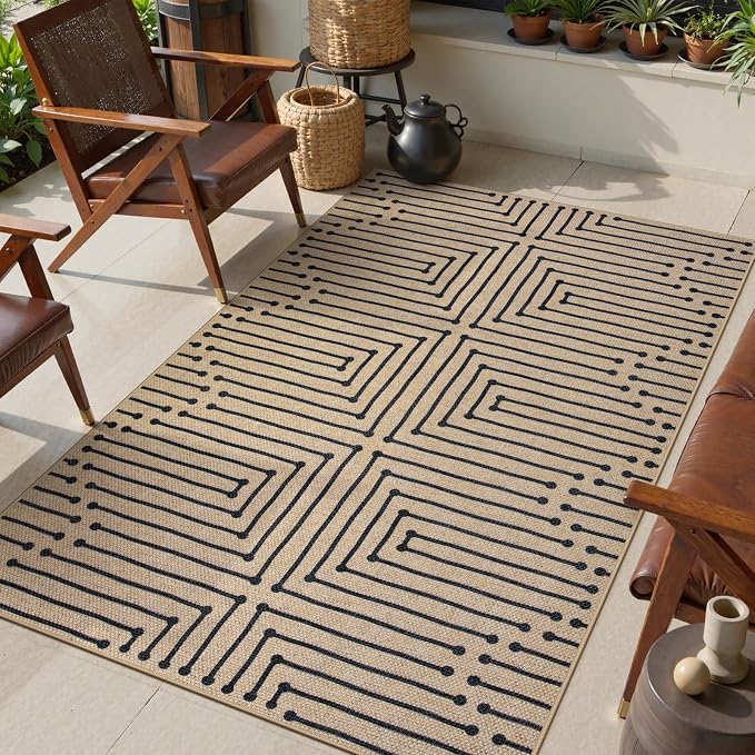 Lahome Boho 3x5 Outdoor Rugs for Entry, Washable Easy Jute Rug | Maze Lines - Image 8