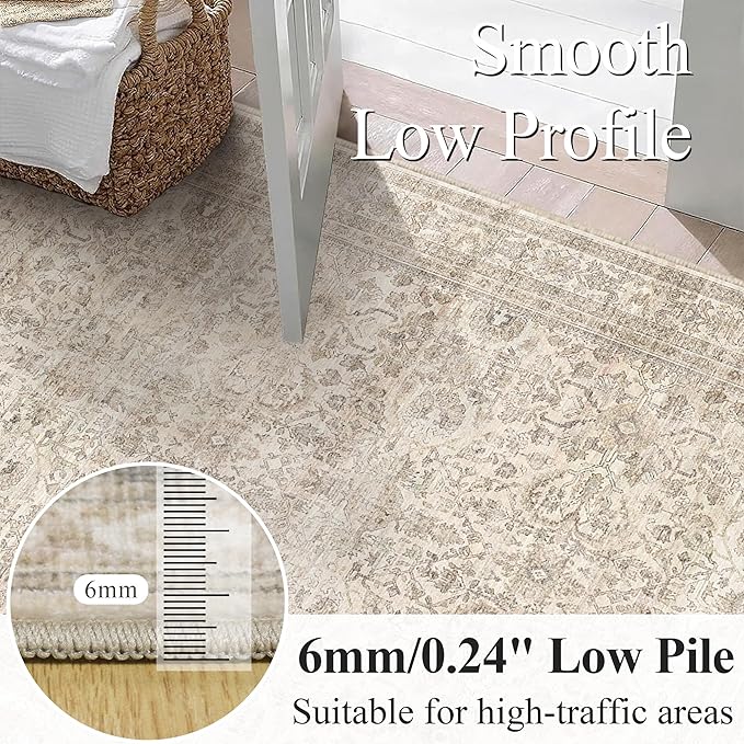 Schweek 4ft Round Rug Neutral Beige Washable Non-Slip Circle Rug Area Rugs | - Image 3