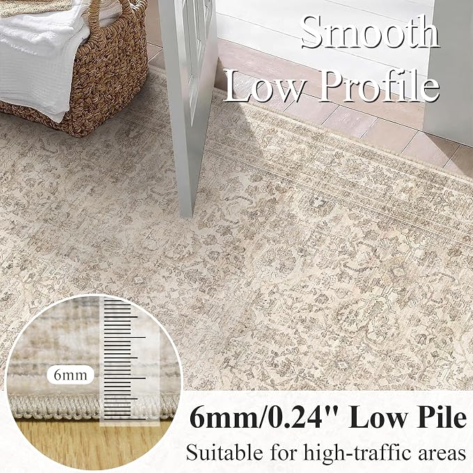 Schweek 2x8 Hallway Runner Rugs Washable Vintage Non Slip Kitchen Rugs Beige - Image 4