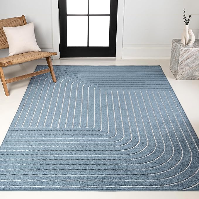 Eyely NCS101D-3 Odense High-Low Minimalist Angle Geometric Dark Blue/Cream 3 ft. x 5 ft. Indoor/Outdoor Area Rug, for Home, Backyard, Patio, Porch, Bedroom, Kitchen, Living Room