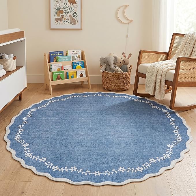 GarveeHome Large Round Rug 8ft Scalloped Washable Circle Living Room Rug | Soft - Image 2