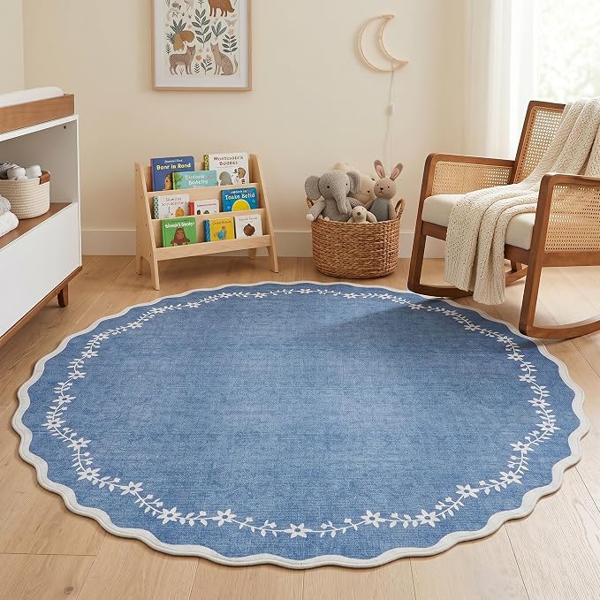 GarveeHome Round Area Rug 5ft Scalloped Washable Circle Rug by GarveeHome