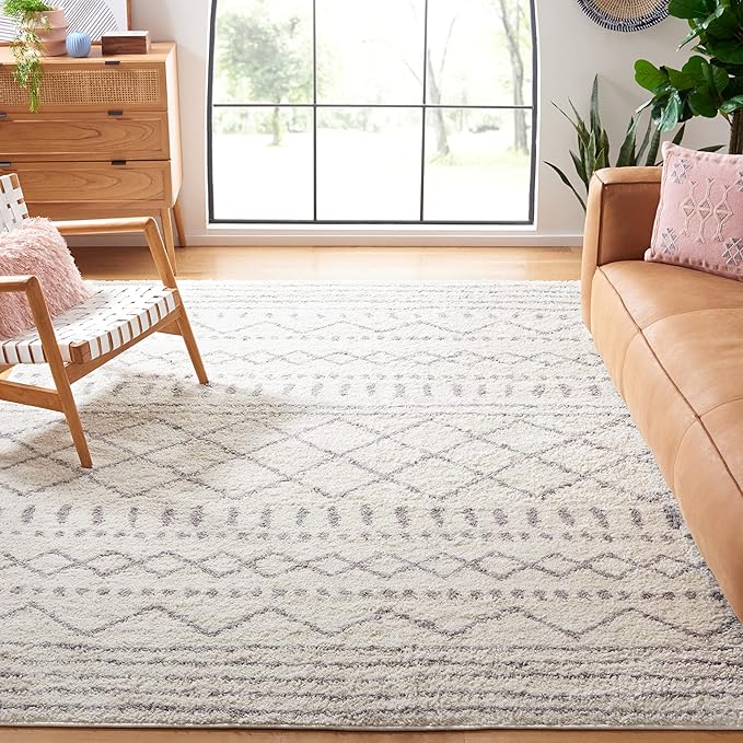 SAFAVIEH Arizona Shag Collection Area Rug - 9' x 12', Ivory & Grey, Moroccan Design, Non-Shedding & Easy Care, 1.6-inch Thick Ideal for High Traffic Areas in Living Room, Bedroom (ASG741F)