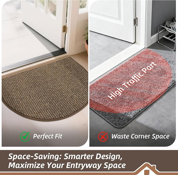 BEQHAUSE Dirt Trapper Door Mat 24" x 36" Half Circle Non Slip Rugs, Absorbent - Image 6