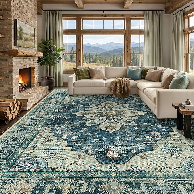 RELEANY Washable Area Rug, Large 9'x12', Water Repellent, Pet Friendly by RELEANY