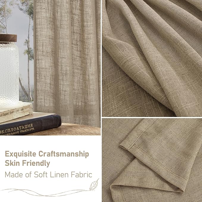 Semi Sheer Linen Curtains 45 Inches Long, Light Filtering Panels Bronze Grommet - Image 7