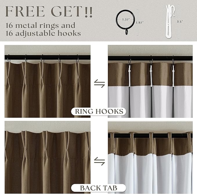 Dutch Cocoa Pinch Pleated 100% Blackout Linen Bedroom Curtains 96 Inch Long | - Image 6