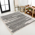 JONATHAN Y Khalil Modern Berber Stripe Cream/Black 8x8 Square Indoor Area Rug by JONATHANY