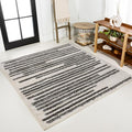 JONATHAN Y Khalil Modern Berber Stripe Cream/Black 4x4 Square Indoor Area Rug by JONATHANY