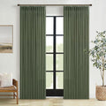 Dark Green Semi Sheer Privacy Linen Pinch Pleated Curtains 108 Inch Long | by Twodrapes