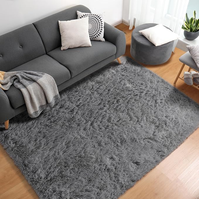 Grey 3x5 Rugs for Bedroom, Fluffy Gray Bedside Area Rug, Ultra Soft Shaggy - Image 4