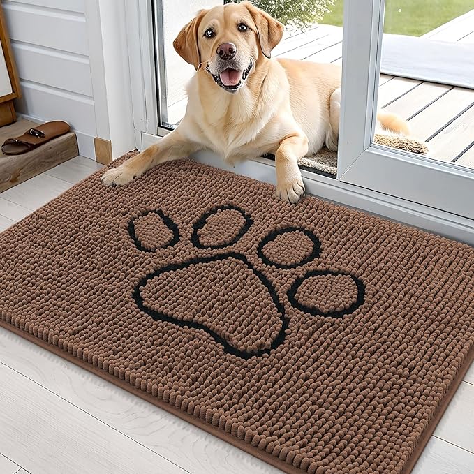 OLANLY Dog Door Mat for Muddy Paws 36x24, Paw Print Design Chenille Mud Mat | by OLANLY