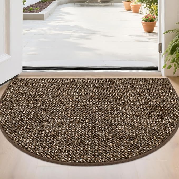 BEQHAUSE Dirt Trapper Door Mat 24" x 36" Half Circle Non Slip Rugs, Absorbent by BEQHAUSE