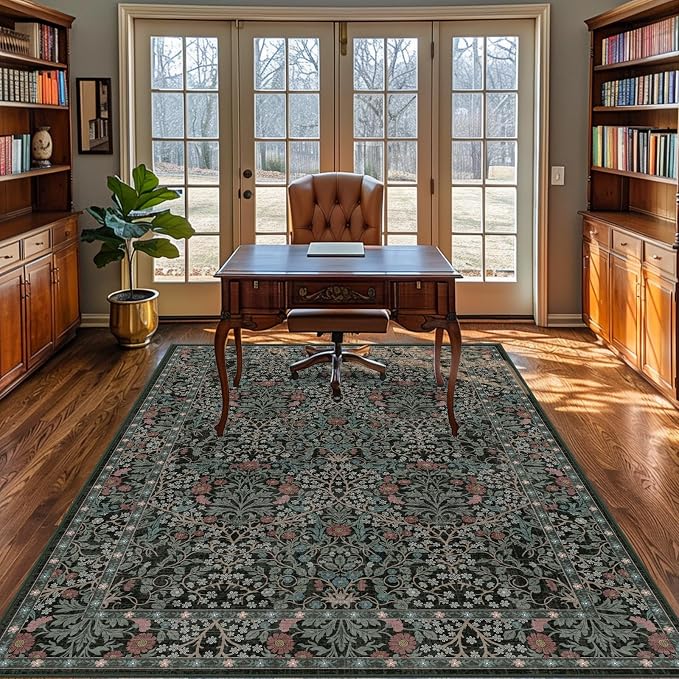 5x7 Washable Area Rugs for Living Room, Stain Resistant Vintage Rugs for Dining - Image 3