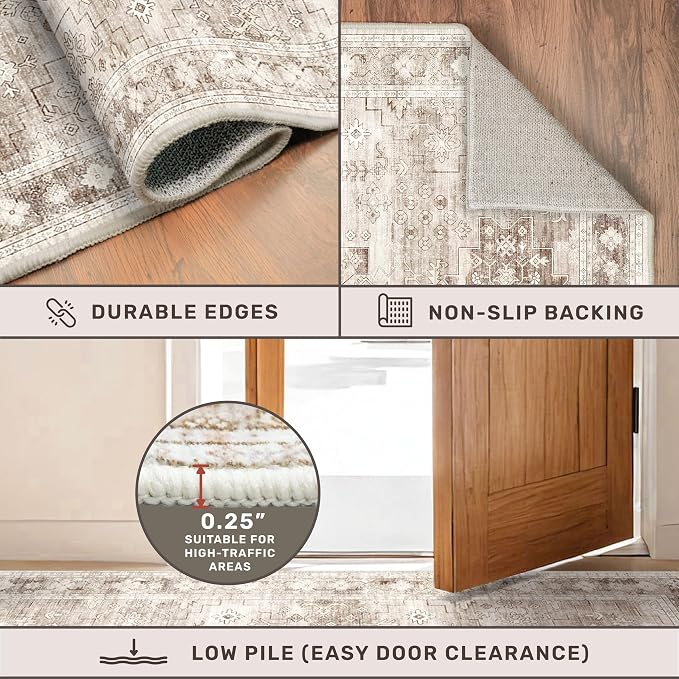 Boho Washable 3x10 Hallway Runner Rug, Non-Slip Stain & Fade Resistant - Image 4