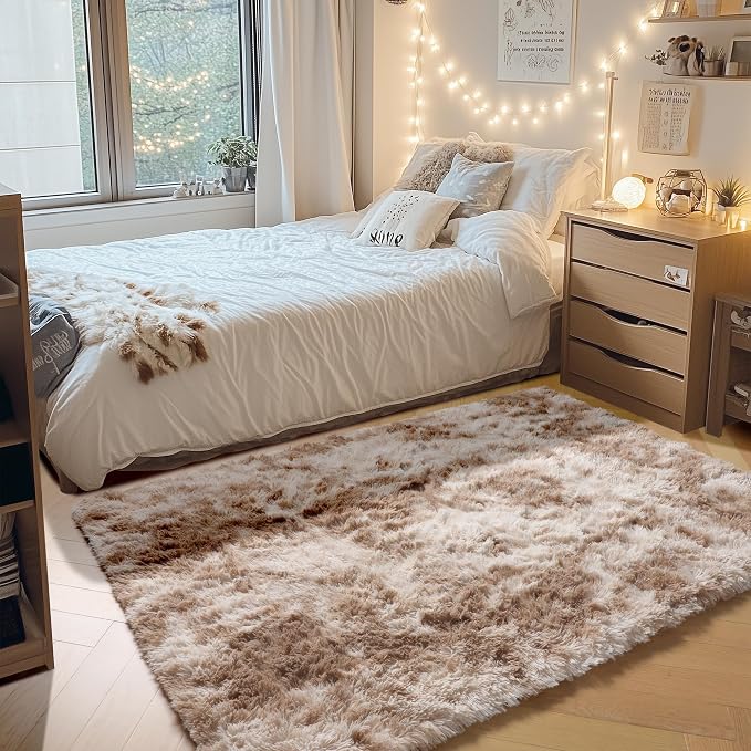 Rugs for Living Room Bedroom, Tie-Dyed Beige 5x8 Fluffy Bedside Area Rug - Image 9