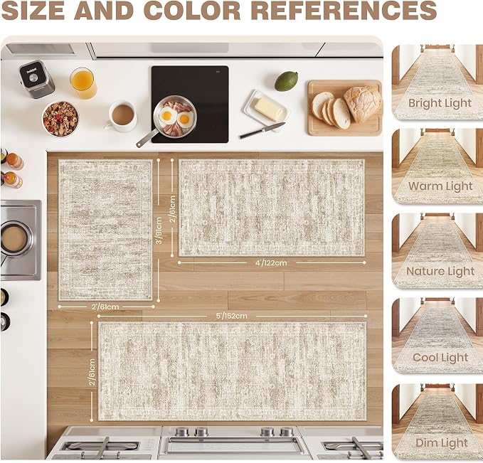 Kitchen Rugs Sets of 3, 2x3 2x4 2x5 Rug Runner, Dining Room, Soft Runner Rug - Image 2