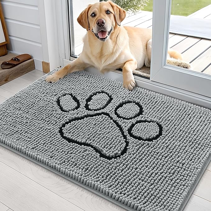OLANLY Dog Door Mat for Muddy Paws 35x24, Paw Print Design Chenille Mud Mat | by OLANLY