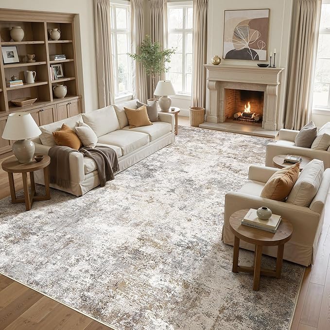 UERMEI 11x14 Area Rug Living Room Rugs Extra Large Brown Grey Carpet | Washable by UERMEI