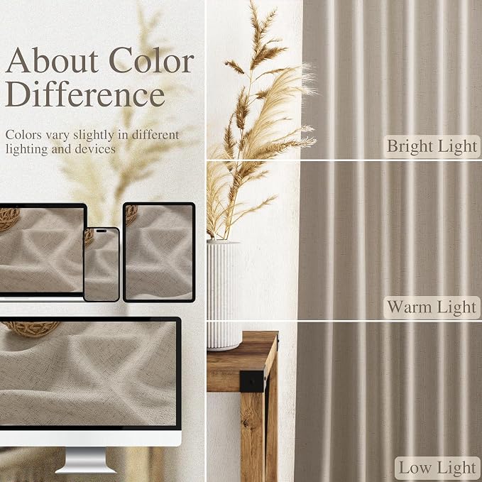 Living Room Curtains 72 Inch Length Linen Blend Cobblestone Light Filtering - Image 3
