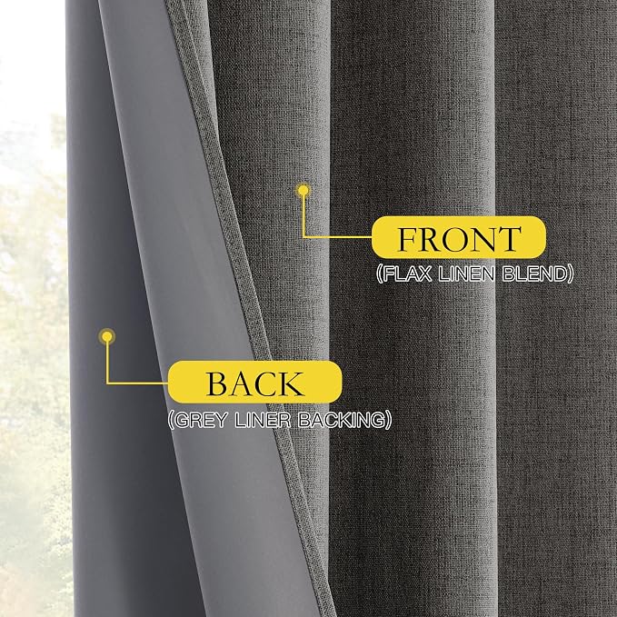 NICETOWN Grizzle Gray Linen 100% Blackout Curtains - Image 8