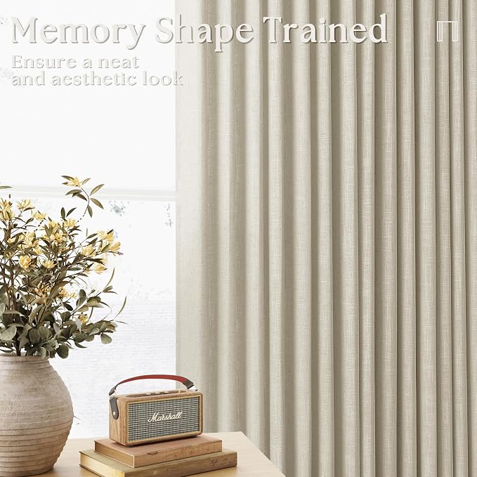 Beige Pinch Pleated Semi Sheer Linen 63 Inch Curtains 2 Panels | - Image 3