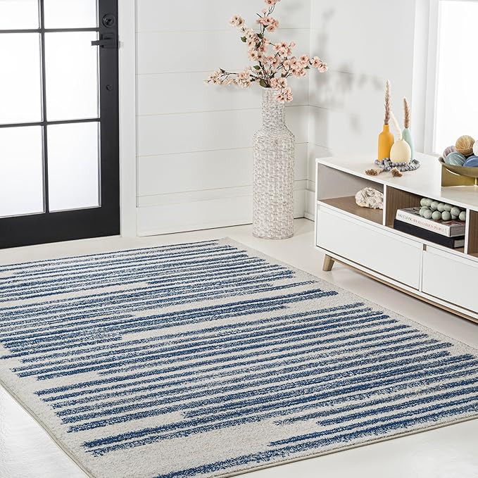 JONATHAN Y Khalil Modern Berber Stripe Cream/Navy Indoor Area Rug, Contemporary - Image 5
