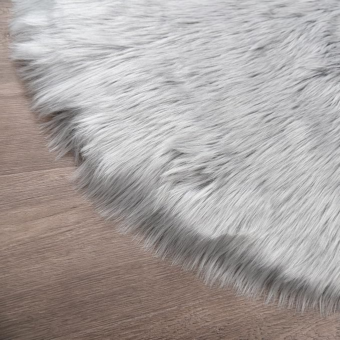 Latepis Gray Fluffy Circle Faux Fur Rug Round Rugs 4ft Sheepskin Rug - Image 5