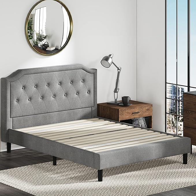 ZINUS Kellen Upholstered Scalloped Platform Bed Frame, Mattress Foundation, Wood Slat Support, No Box Spring Needed, Easy Assembly, Full