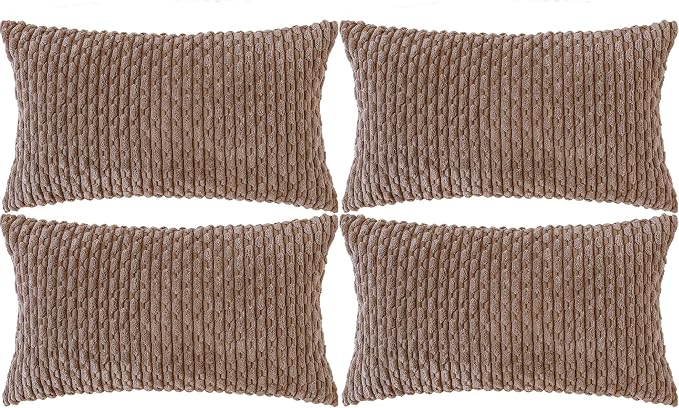 Set of 4 Light Brown Decorative Throw Pillow Covers 12x20 Inch Corduroy Pillow by Cozoomy