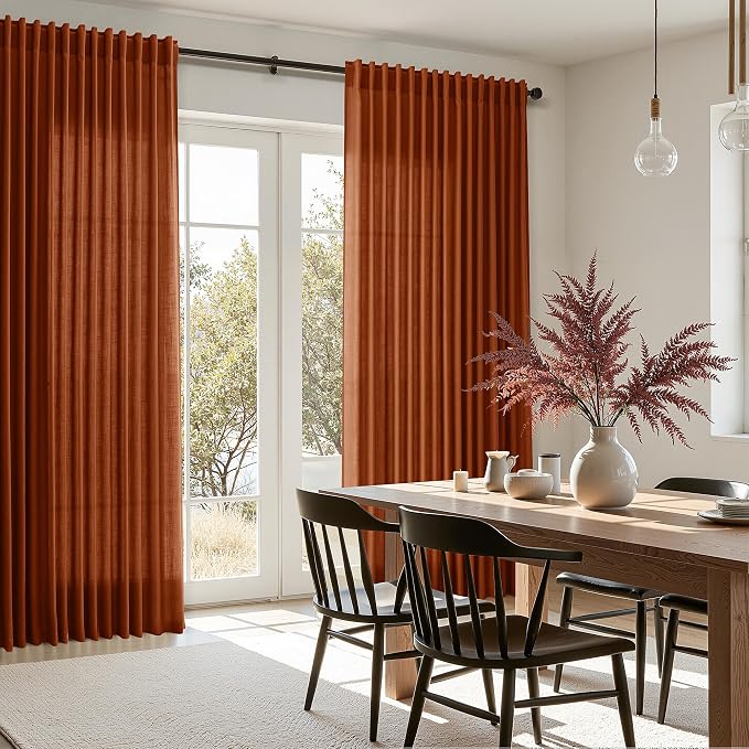 Extra Wide Linen Curtains for Living Room 84 Inches Long Terracotta Light - Image 7