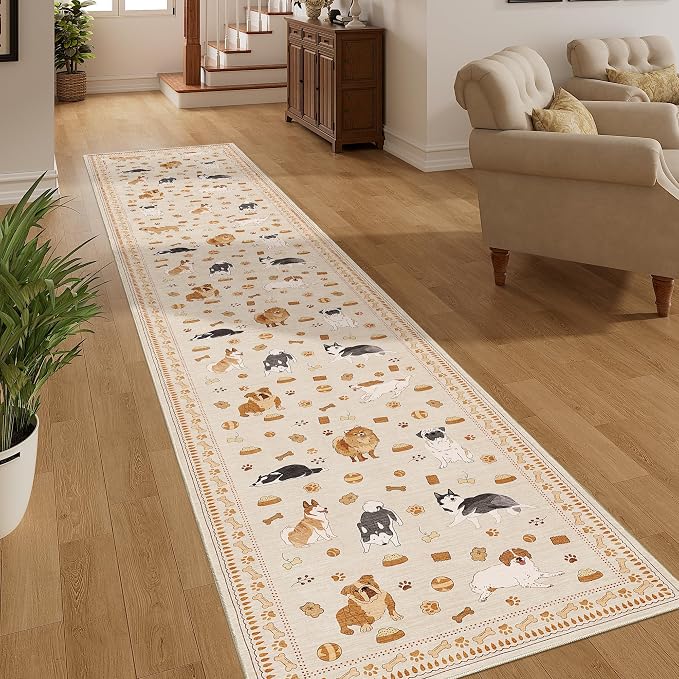 DUKINO 2x10 Kitchen Runner Rug, Washable Dog Rug Soft Non Slip Beige Yellow | by DUKINO