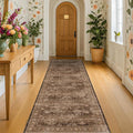 Brown Neutral Boho Washable 3x12 Extra Long Hallway Runner Rug, Waterproof by HazoHaus
