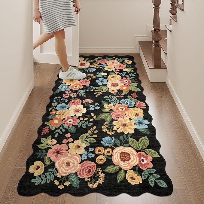 DUKINO 2x5 Washable Runner Rug, Floral Non Slip Rug - Image 4