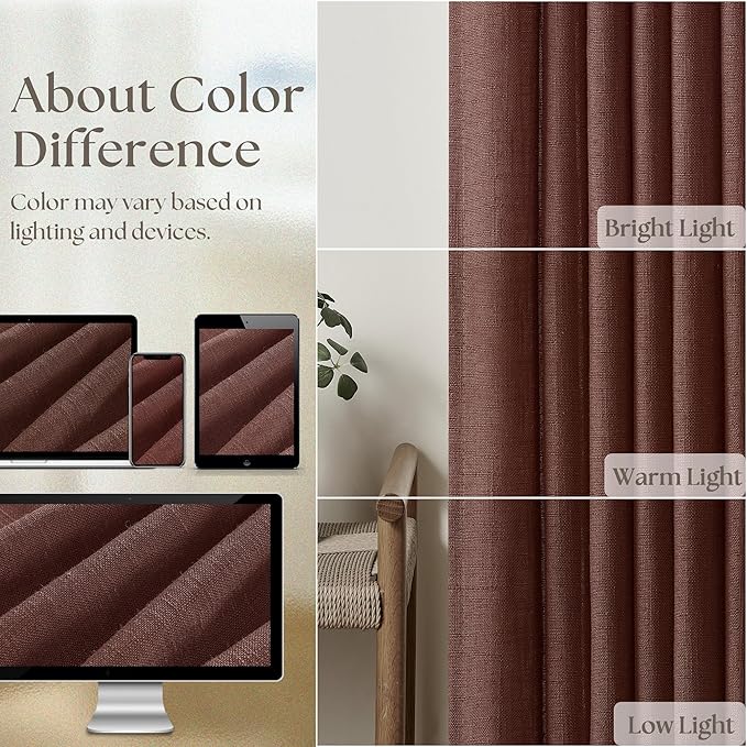 Chestnut Brown Thick Linen Pinch Pleated Curtains 120 Inches Long 2 Panels | - Image 4
