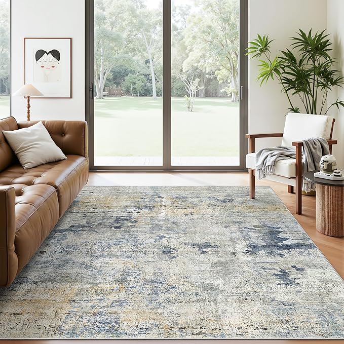 Soalmost Abstract Area Rug 6x9 for Living Room Washable Rugs Blue/Yellow | by Soalmost