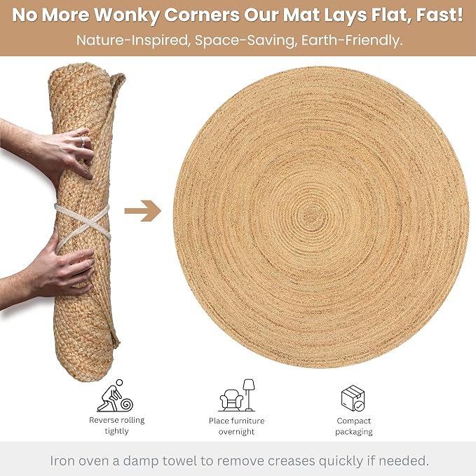 Hausattire Jute Braided Round Area Rug, 8 ft | 100% natural jute, hand woven - Image 9