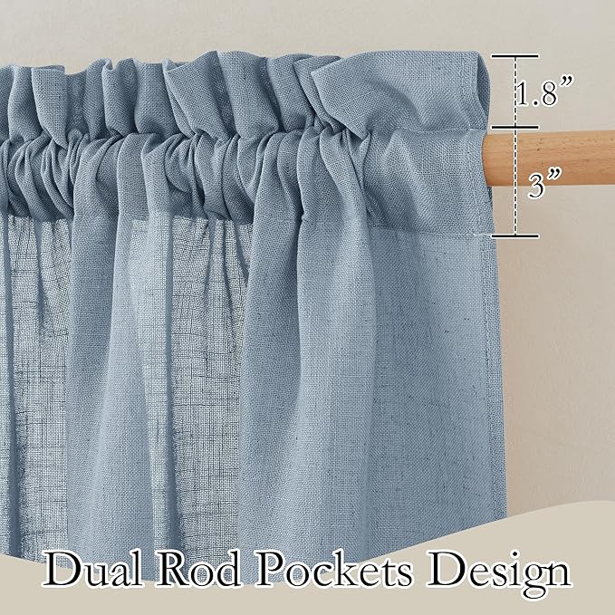 RYB HOME Semi Sheer Curtains for Closet Kitchen, Semi Translucent Privacy Protection Light Filtering Decorative Short Small Window Drapes for Bedroom, W 52 x L 45 inches, Dusty Blue, 2 Panels