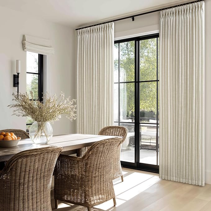 126 Inch Semi Sheer Linen Pinch Pleated Extra Long Curtains Beige Light Tan | - Image 8