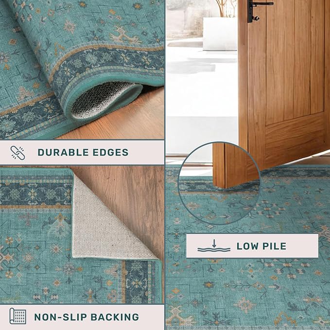 Teal 3x6 Wide Non Slip Kitchen Rug - Image 5