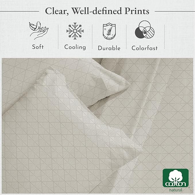 California Design Den Deep Pocket Twin Sheets Set - 400 Thread Count Sateen, Natural 100% Cotton Bed Sheets, Deep Pocket Cooling and Durable Bedding Set - Taupish-Sage Crosshatch